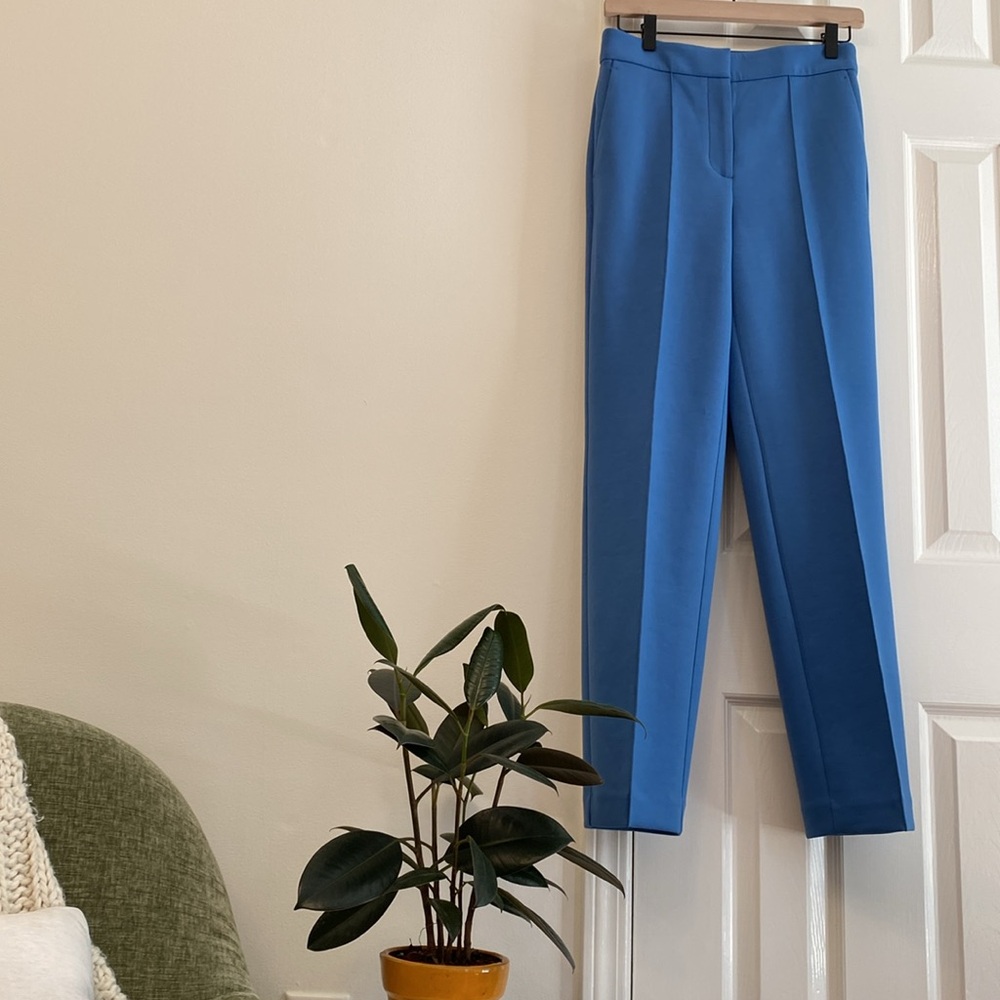 Ann Taylor Straight Leg Ponte Pants Blue with Pintuck